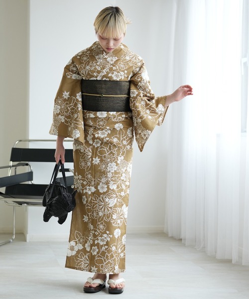 浴衣 単品 utatane 珈琲ミルクの古典花（浴衣）｜utatane（ウタタネ