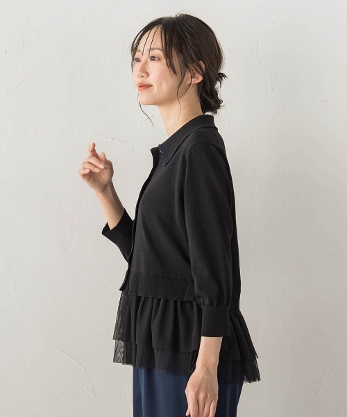 Droite lautreamont（ドロワットロートレアモン）の「裾チュールドッキングポロ襟ニット（ニット/セーター・レディース・ブラック/ライトグレー・M）」の5枚目の写真