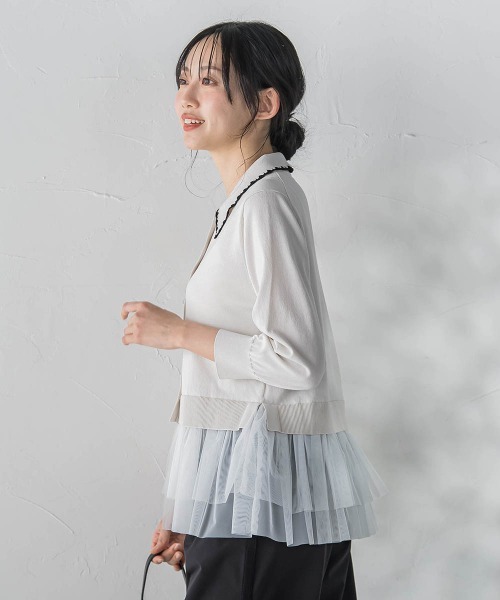 Droite lautreamont（ドロワットロートレアモン）の「裾チュールドッキングポロ襟ニット（ニット/セーター・レディース・ブラック/ライトグレー・M）」の18枚目の写真