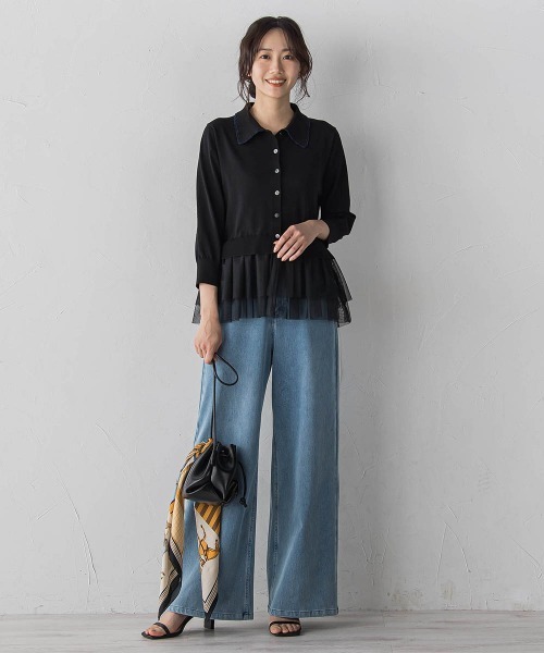 Droite lautreamont（ドロワットロートレアモン）の「裾チュールドッキングポロ襟ニット（ニット/セーター・レディース・ブラック/ライトグレー・M）」の20枚目の写真