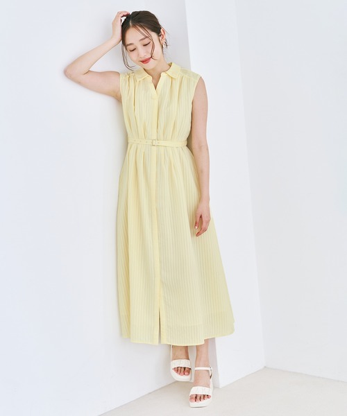MISCH MASCH(ミッシュマッシュ)の「2026春夏新作 ストライプアソートシアーカラータックシャツワンピース(シャツワンピース・レディース・ネイビー/オレンジ/イエロー/ライトブルー・S/M)」の4枚目の写真