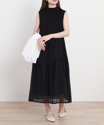 Anna Nicola カットソー切替ノースリーブワンピース