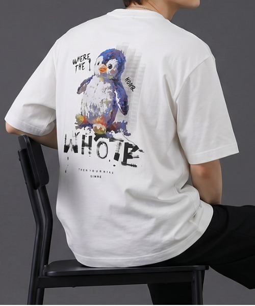 revertical(リバーティカル)の「ペンギンバックプリント半袖Tシャツ/ワンポイント&グラフィックT ルーズフィット(Tシャツ/カットソー・メンズ・ホワイト/ブラック/ミント・LARGE/MEDIUM)」の1枚目の写真