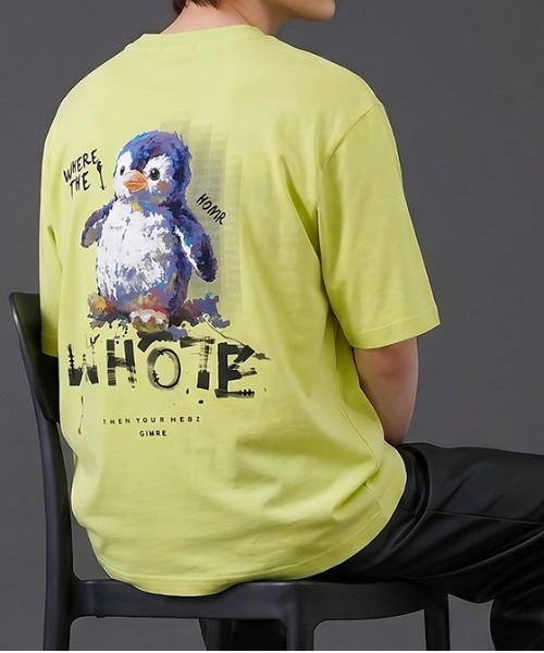 revertical(リバーティカル)の「ペンギンバックプリント半袖Tシャツ/ワンポイント&グラフィックT ルーズフィット(Tシャツ/カットソー・メンズ・ホワイト/ブラック/ミント・LARGE/MEDIUM)」の3枚目の写真