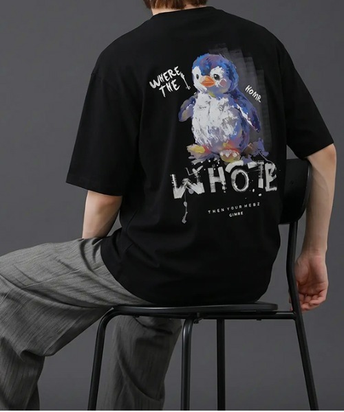 revertical(リバーティカル)の「ペンギンバックプリント半袖Tシャツ/ワンポイント&グラフィックT ルーズフィット(Tシャツ/カットソー・メンズ・ホワイト/ブラック/ミント・LARGE/MEDIUM)」の2枚目の写真