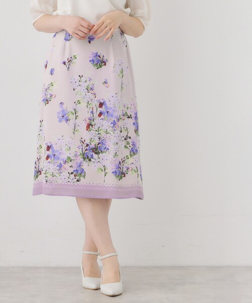 Sunauna(スーナウーナ)の「【co creation and yours/SS~L】多色花柄プリントスカート(スカート・レディース・パープル系5/ネイビー系・34/40/38/36)」の1枚目の写真