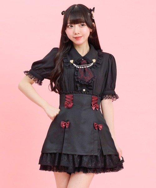 Secret Honey（シークレットハニー）の「サイドレースアップスリット入りスカパン（スカート・レディース・ブラックミックス/ブラック・MEDIUM）」の2枚目の写真