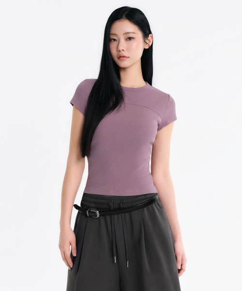 MUSINSA STANDARD WOMAN（ムシンサスタンダードウーマン）の「ウィメンズリブドピグメントスリムTシャツ[スモークピンク]（Tシャツ/カットソー・レディース・その他・X-SMALL/SMALL/MEDIUM/LARGE）」の3枚目の写真