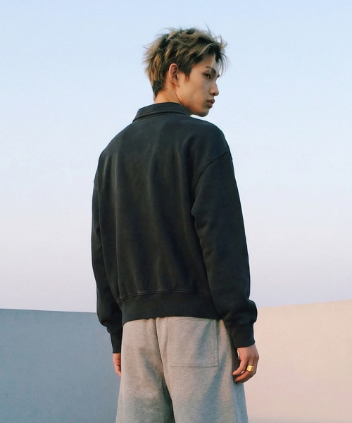 LENGAGEMENT(ランガージュマン)の「AGIR Salt-Washed Crop Polo Sweatshirt (Black)(スウェット・レディース・ブラック・1/2)」の3枚目の写真