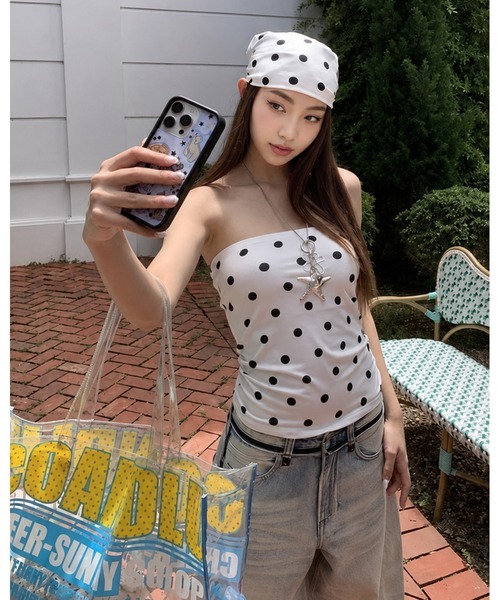 inst.ALL(インストール)の「ドット柄ベアトップ(チューブトップ・レディース・ホワイト・M)」の4枚目の写真