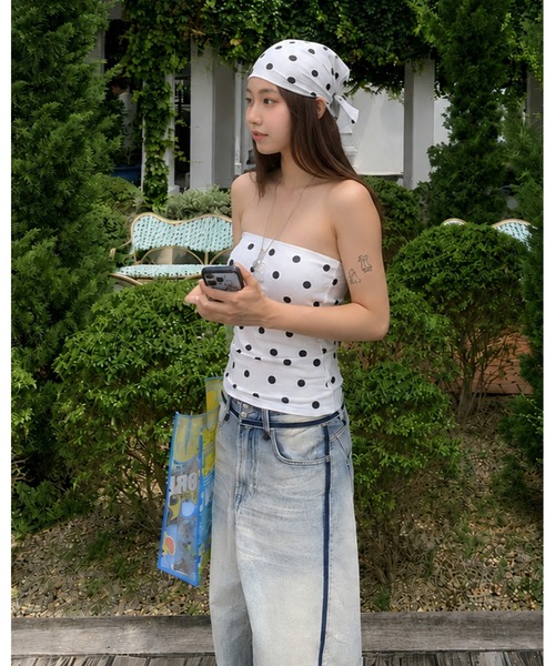 inst.ALL(インストール)の「ドット柄ベアトップ(チューブトップ・レディース・ホワイト・M)」の5枚目の写真