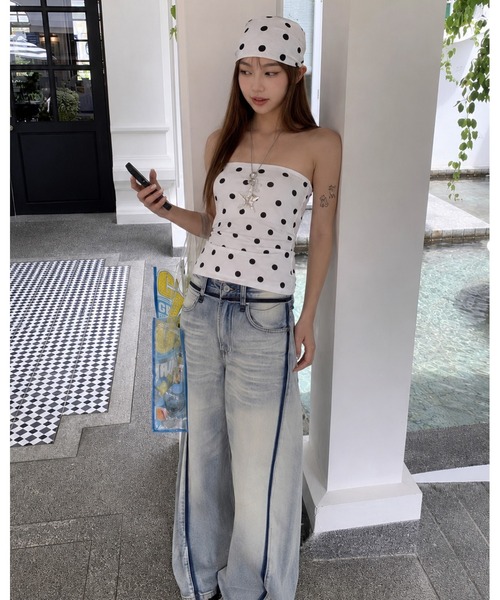 inst.ALL(インストール)の「ドット柄ベアトップ(チューブトップ・レディース・ホワイト・M)」の6枚目の写真