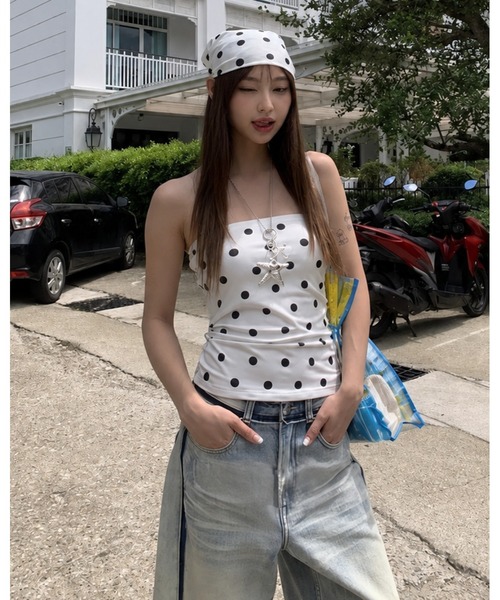 inst.ALL(インストール)の「ドット柄ベアトップ(チューブトップ・レディース・ホワイト・M)」の7枚目の写真