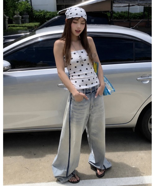inst.ALL(インストール)の「ドット柄ベアトップ(チューブトップ・レディース・ホワイト・M)」の8枚目の写真