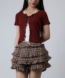 HOOK for girls キャミソールレイヤード風クロップド編み上げ半袖トップス (SS)