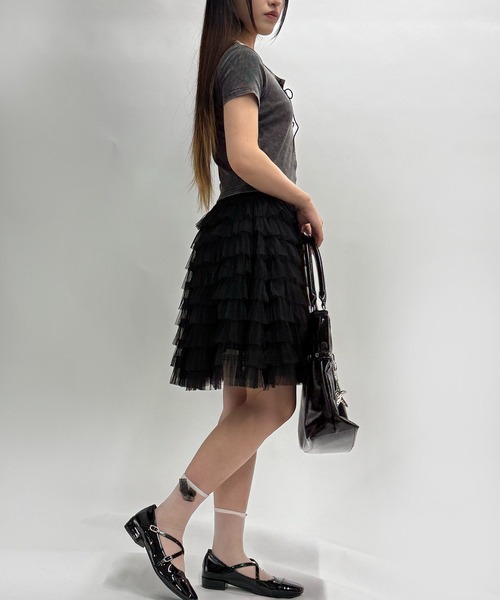 HOOK(フック)の「HOOK for girls キャミソールレイヤード風クロップド編み上げ半袖トップス (SS)(Tシャツ/カットソー・レディース・ダークグレー/ワイン・FREE)」の21枚目の写真