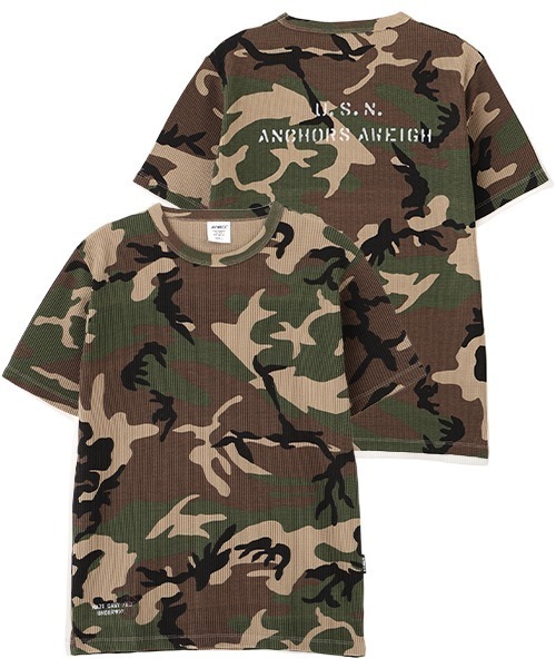 AVIREX(アヴィレックス)の「MINI WAFFLE C-NECK T-SHIRT "U.S.N." / ミニワッフル クルーネック 半袖 Tシャツ / AVIREX / アヴィレックス(Tシャツ/カットソー・メンズ・ホワイト/グリーン系カモフラージュ/ブラック・LARGE/MEDIUM/SMALL/X-LARGE)」の3枚目の写真