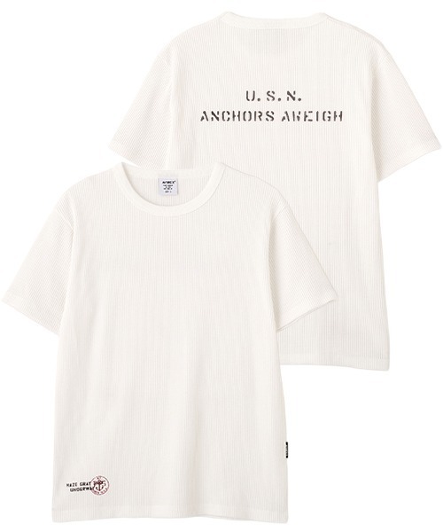 AVIREX(アヴィレックス)の「MINI WAFFLE C-NECK T-SHIRT "U.S.N." / ミニワッフル クルーネック 半袖 Tシャツ / AVIREX / アヴィレックス(Tシャツ/カットソー・メンズ・ホワイト/グリーン系カモフラージュ/ブラック・LARGE/MEDIUM/SMALL/X-LARGE)」の2枚目の写真