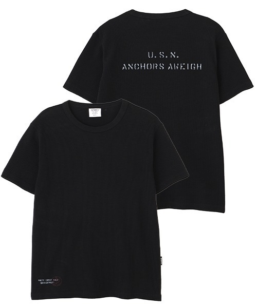 MINI WAFFLE C-NECK T-SHIRT "U.S.N." / мини-вафельный круглый вырез, полубоевая футболка / AVIREX