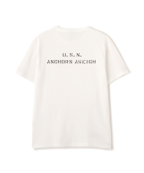 AVIREX(アヴィレックス)の「MINI WAFFLE C-NECK T-SHIRT "U.S.N." / ミニワッフル クルーネック 半袖 Tシャツ / AVIREX / アヴィレックス(Tシャツ/カットソー・メンズ・ホワイト/グリーン系カモフラージュ/ブラック・LARGE/MEDIUM/SMALL/X-LARGE)」の5枚目の写真
