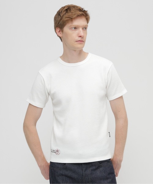 AVIREX(アヴィレックス)の「MINI WAFFLE C-NECK T-SHIRT "U.S.N." / ミニワッフル クルーネック 半袖 Tシャツ / AVIREX / アヴィレックス(Tシャツ/カットソー・メンズ・ホワイト/グリーン系カモフラージュ/ブラック・LARGE/MEDIUM/SMALL/X-LARGE)」の7枚目の写真