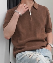 GLARE（グレア）の「畔編み ハーフジップ サマーニット ポロシャツ / ユニセックス / Rib-Knit Half-Zip Summer Polo Shirt（ポロシャツ）」