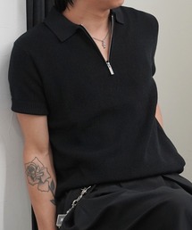 GLARE（グレア）の「畔編み ハーフジップ サマーニット ポロシャツ / ユニセックス / Rib-Knit Half-Zip Summer Polo Shirt（ポロシャツ）」