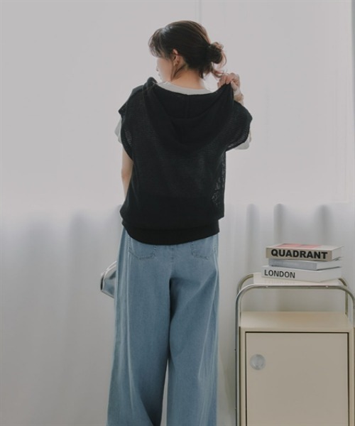 slattgir(スラットジール)の「高身長 ドライタッチニットフードトップス(トールサイズ)Essenave(ニット/セーター・レディース・ブラック/ベージュ・TM/TL/TLL/T3L)」の8枚目の写真