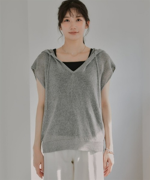 slattgir(スラットジール)の「高身長 ドライタッチニットフードトップス(トールサイズ)Essenave(ニット/セーター・レディース・ブラック/ベージュ・TM/TL/TLL/T3L)」の17枚目の写真