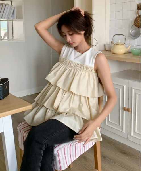 BIRTHDAY BASH(バースデイバッシュ)の「DOCKING TRIPLE FRILL TOPS(ドッキングトリプルフリルトップス)(Tシャツ/カットソー・レディース・ブルー/ホワイト系その他・S/M)」の17枚目の写真