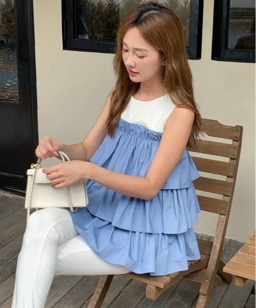 BIRTHDAY BASH(バースデイバッシュ)の「DOCKING TRIPLE FRILL TOPS(ドッキングトリプルフリルトップス)(Tシャツ/カットソー・レディース・ブルー/ホワイト系その他・S/M)」の18枚目の写真
