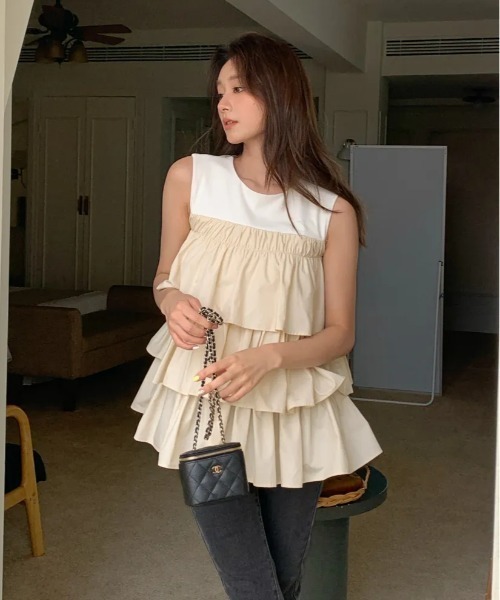 BIRTHDAY BASH(バースデイバッシュ)の「DOCKING TRIPLE FRILL TOPS(ドッキングトリプルフリルトップス)(Tシャツ/カットソー・レディース・ブルー/ホワイト系その他・S/M)」の14枚目の写真
