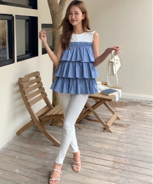 BIRTHDAY BASH(バースデイバッシュ)の「DOCKING TRIPLE FRILL TOPS(ドッキングトリプルフリルトップス)(Tシャツ/カットソー・レディース・ブルー/ホワイト系その他・S/M)」の16枚目の写真