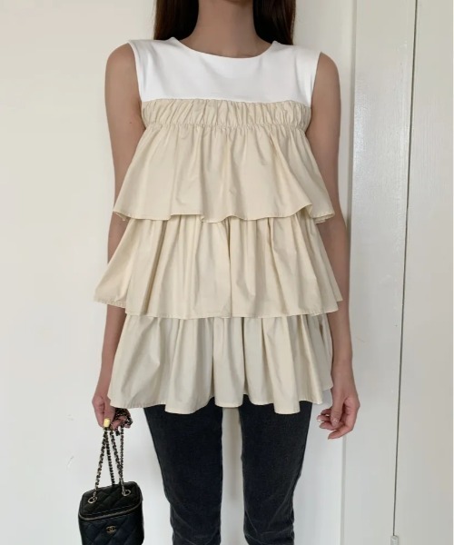 BIRTHDAY BASH(バースデイバッシュ)の「DOCKING TRIPLE FRILL TOPS(ドッキングトリプルフリルトップス)(Tシャツ/カットソー・レディース・ブルー/ホワイト系その他・S/M)」の6枚目の写真
