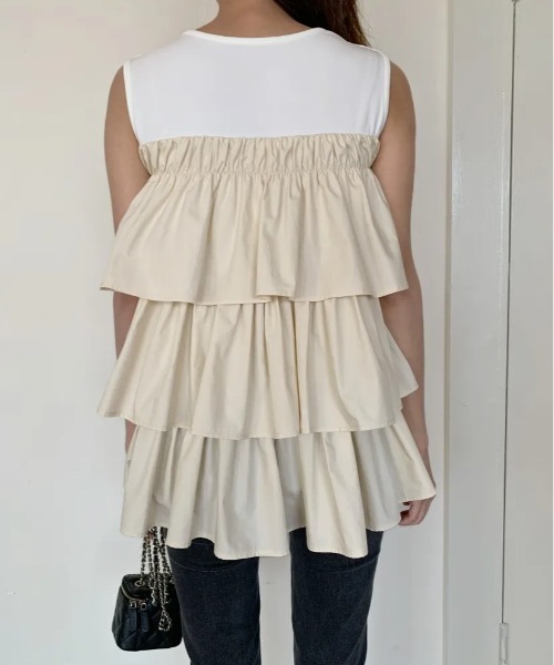 BIRTHDAY BASH(バースデイバッシュ)の「DOCKING TRIPLE FRILL TOPS(ドッキングトリプルフリルトップス)(Tシャツ/カットソー・レディース・ブルー/ホワイト系その他・S/M)」の7枚目の写真