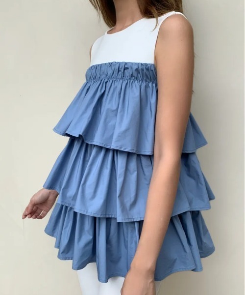 BIRTHDAY BASH(バースデイバッシュ)の「DOCKING TRIPLE FRILL TOPS(ドッキングトリプルフリルトップス)(Tシャツ/カットソー・レディース・ブルー/ホワイト系その他・S/M)」の10枚目の写真