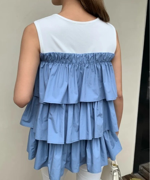 BIRTHDAY BASH(バースデイバッシュ)の「DOCKING TRIPLE FRILL TOPS(ドッキングトリプルフリルトップス)(Tシャツ/カットソー・レディース・ブルー/ホワイト系その他・S/M)」の3枚目の写真