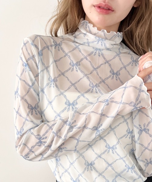 Loueme(ルエム)の「リボンシアーハイネックトップス(Tシャツ/カットソー・レディース・ブルー/ブラック/ピンク・FREE)」の18枚目の写真