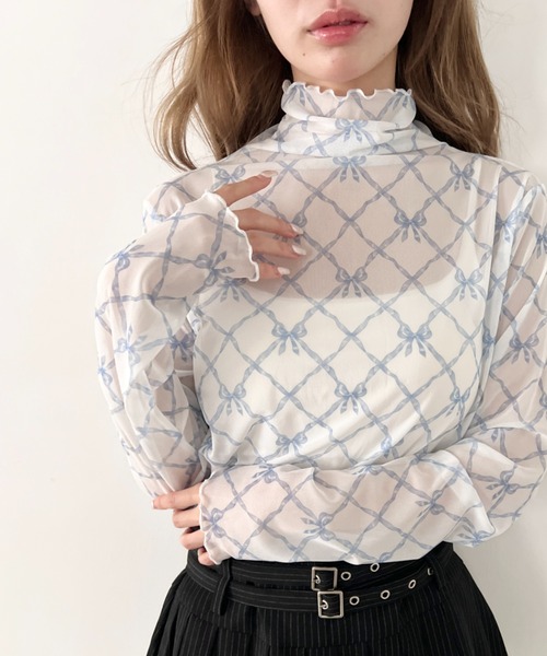 Loueme(ルエム)の「リボンシアーハイネックトップス(Tシャツ/カットソー・レディース・ブルー/ブラック/ピンク・FREE)」の19枚目の写真