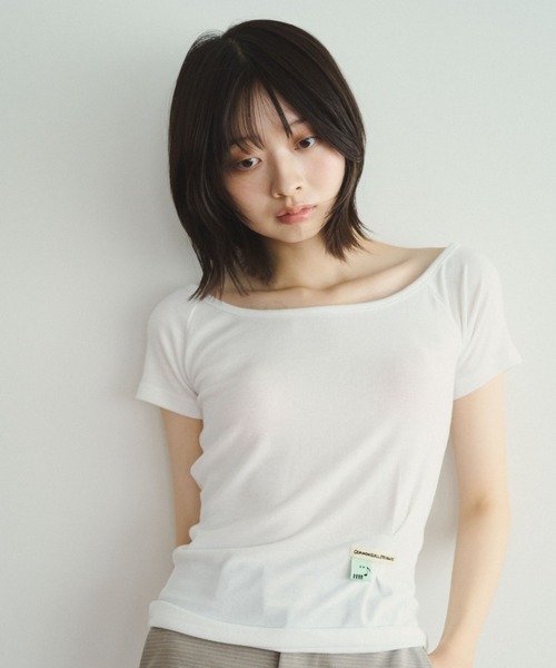 common gull products.（コモンガルプロダクツ）の「季節の境目に立つワンショルT（Tシャツ/カットソー・レディース・ネイビー/ホワイト系/ブラウン系・S/M/L）」の2枚目の写真