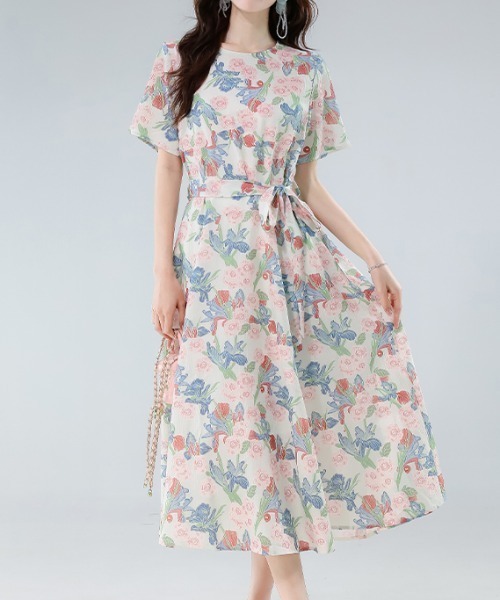 LUCPY(ラクピー)の「フラワープリントリボンワンピース(ワンピース・レディース・ピンク・X-LARGE/LARGE/MEDIUM/SMALL)」の3枚目の写真