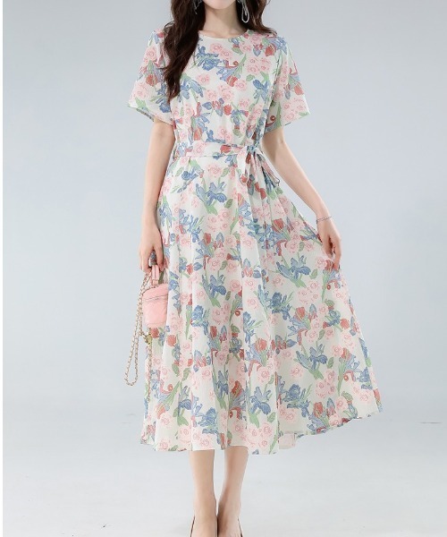 LUCPY(ラクピー)の「フラワープリントリボンワンピース(ワンピース・レディース・ピンク・X-LARGE/LARGE/MEDIUM/SMALL)」の5枚目の写真