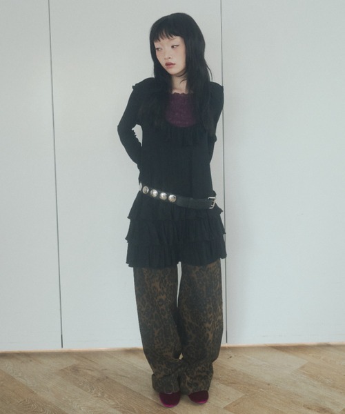 chernyy(チェルニー)の「deep u-neck ruffle frill mini dress / ワッフルフリルミニワンピ(ワンピース・レディース・ブラック/グレー・SMALL/LARGE/MEDIUM)」の14枚目の写真