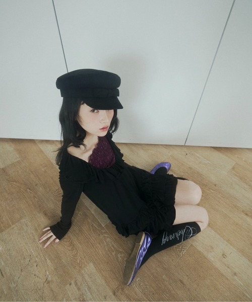 chernyy(チェルニー)の「deep u-neck ruffle frill mini dress / ワッフルフリルミニワンピ(ワンピース・レディース・ブラック/グレー・SMALL/LARGE/MEDIUM)」の7枚目の写真