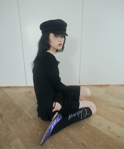 chernyy(チェルニー)の「deep u-neck ruffle frill mini dress / ワッフルフリルミニワンピ(ワンピース・レディース・ブラック/グレー・SMALL/LARGE/MEDIUM)」の8枚目の写真