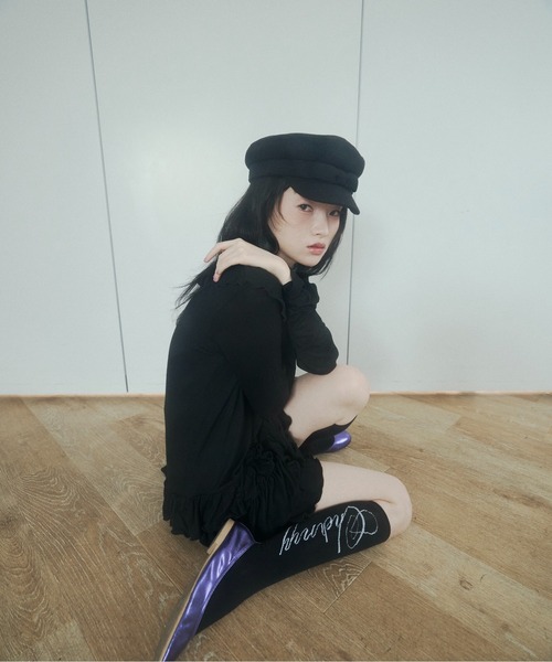 chernyy(チェルニー)の「deep u-neck ruffle frill mini dress / ワッフルフリルミニワンピ(ワンピース・レディース・ブラック/グレー・SMALL/LARGE/MEDIUM)」の9枚目の写真