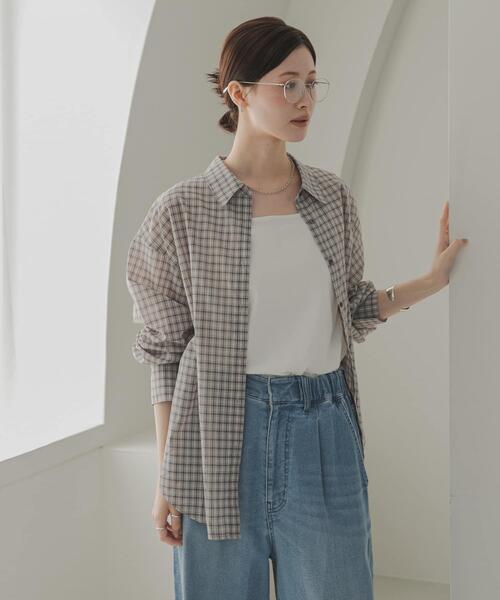 URBAN RESEARCH(アーバンリサーチ)の「シアーチェックシャツ(シャツ/ブラウス・レディース・ベージュ系その他/ブルー/イエロー・FREE)」の2枚目の写真