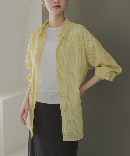 URBAN RESEARCH(アーバンリサーチ)の「シアーチェックシャツ(シャツ/ブラウス・レディース・ベージュ系その他/ブルー/イエロー・FREE)」の3枚目の写真