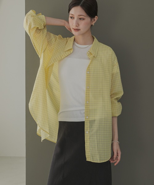 URBAN RESEARCH(アーバンリサーチ)の「シアーチェックシャツ(シャツ/ブラウス・レディース・ベージュ系その他/ブルー/イエロー・FREE)」の9枚目の写真
