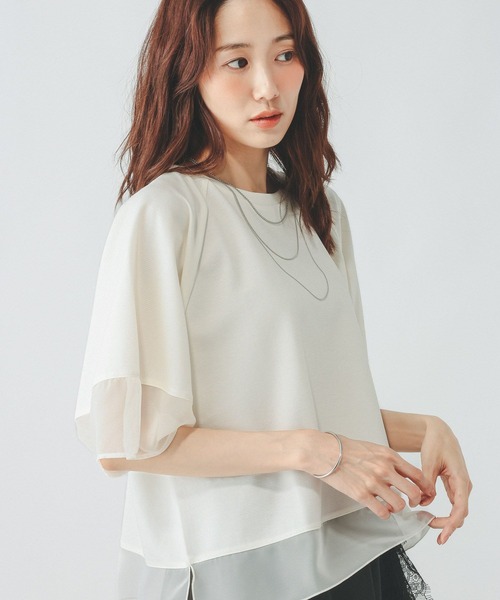 GLOBAL WORK(グローバルワーク)の「ひんやり涼しい/フローズンバルーンスリーブ6分袖/712989(Tシャツ/カットソー・レディース・ブラック/アイボリー・LARGE/MEDIUM)」の2枚目の写真